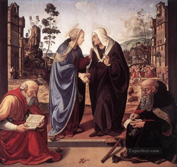 ピエロ ディ コジモ Painting - 聖ニコラスと聖アントニウスの訪問 1489年 ルネサンス ピエロ・ディ・コジモ